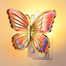 Hohean Butterfly Night Light, LED Butterfly Night Light Plug into Wall, Manual On/Off Switch, Colorful Monarch with Gold Trim Decorative, Energy-Saving, 360° Swivel Plug, Girl Bedroom Bathroom Hallway