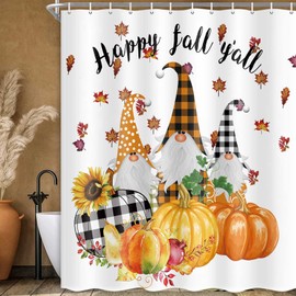 MERCHR Fall Shower Curtain for Bathroom, Autumn Sunflower Pumpkin Gnome Design Thanksgiving Bathtub Curtains, Waterproof Fabric Farmhouse Bath Curtain Sets Home Decor with 12 Hooks, 71X71 Inches