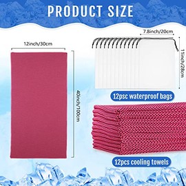 12 Toallas Refrescantes para Cuello y Cara 12 x 40 Pulgadas Toallas Deportivas de Enfriamiento para Gimnasio Toallas para Climas Cálidos de Secado Rápido Sudor Paño de Sudor con 12 Bolsas (Rosa Rojo)