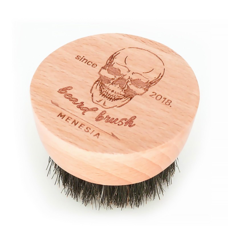 Menesia Small and Round Beard Brush, Pocket Travel Men's Wooden