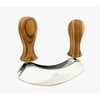 Natural Olive Wood Professional Gourmet Mezzaluna Chopping Knife, Double Blade