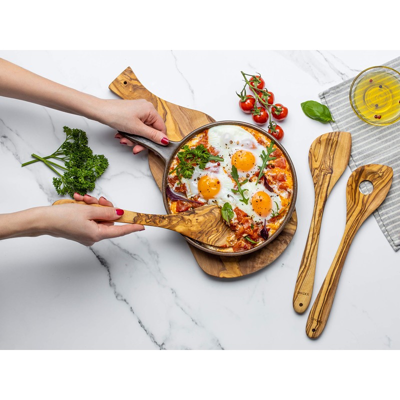 SOLTAKO Olive Wood Spoon Cutlery Cooking Spoon (3-Piece Cooking Spoon)