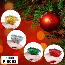 1000 piezas de adornos precortados con cierre a presión, cuerdas de poliéster precortadas para colgar en el árbol de Navidad, fiestas, decoraciones colgantes (oro, plata, rojo, verde)