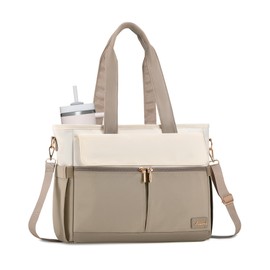 LOVEVOOK Upgrade Version Work Bags for Women 15.6 Inch Laptop Bag Large Capacity Mutiple Pockets Teacher Bag Water Resistant Canvas Tote Bag Purse for Office Travel College Nurse Teacher, Khaki Beige