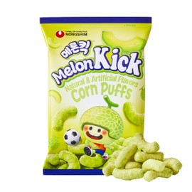 Nongshim Melon Kick Puff Snack - Sweet and Crispy Corn Puff with Creamy Melon Flavor - Crunchy and Smooth Fruit Puff, Light Korean Snack, 1.58 oz (Pack of 20)