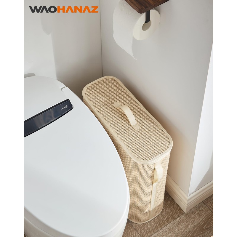 WAOHANAZ Bamboo Toilet Paper Storage Basket with Lid & Handle