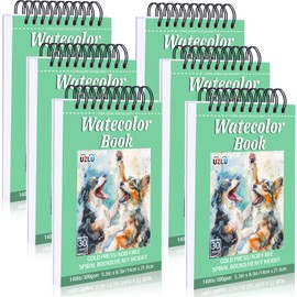 6 Pack Watercolor Paper Pad, 5.5x8.5 Inch Water Color Paper, 140lb/300gsm, Cold Press, Acid-Free, 180 Sheets Spiral Bound Watercolor Paper Pad for Wet & Dry Media, Ideal for Adults, Artists
