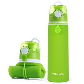 Valourgo Collapsible Water Bottle, Silicone Foldable with Leak Proof Valve BPA Free - green 21 oz