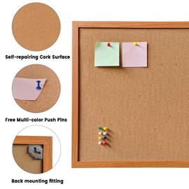 Cork Bulletin Board for Wall - 24” x 18” Bulletin Board Cork Board Wall Mounted Wood Frame Message Board pin Board for School,Office and Home