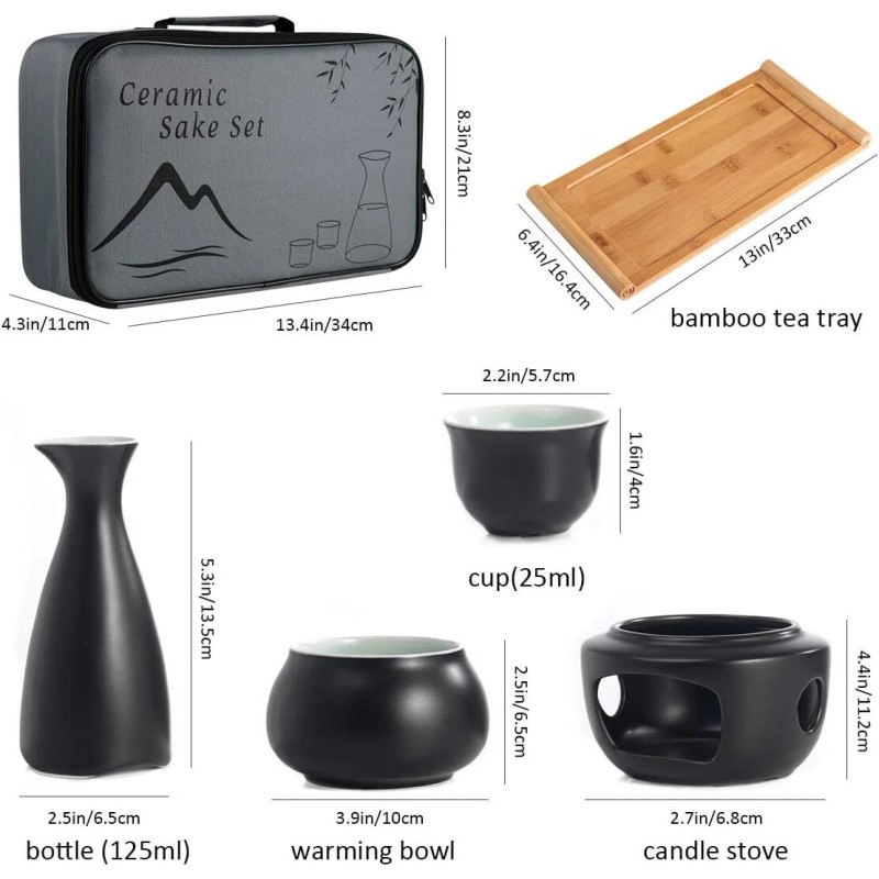 Dltsli Ceramic Sake Set With Bottle Cups Tray And Stovetop