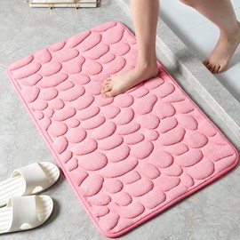 Embossed Pebble Microfiber Bath Mat with Anti-Slip Backing, Soft Floor Rug for Bathroom, Living Room and Entryway