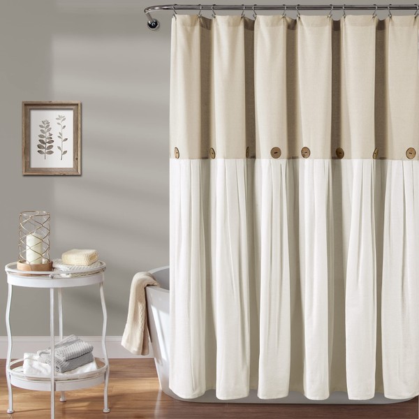 Lush Decor Linen Button Shower Curtain, 72" W x 72"