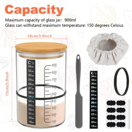 Sourdough Starter Jar Kit 900ml Sourdough Starter Container Reusable Sourdough Bread Starter Jar with Wooden Lid Thermometer Strip Spatula Rubber Band Cloth Cover Lable Pen for Homemade Bread