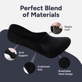 Eedor Men's No Show Socks - Non Slip Grip & Low Cut Under Ankle - Invisible for Formal & Casual Wear - Soft & Stretchable Cotton Blend - 4 Pack, Small (US Size: 5-8)