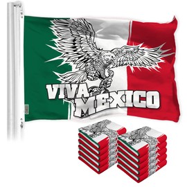 G128 10 Pack: Mexico Mexican Viva Mexico Flag | 3x5 Ft | LiteWeave Pro Series Printed 150D Polyester | Specialty Flag, Vibrant Colors, Brass Grommets, Thicker and More Durable Than 100D 75D Polyester