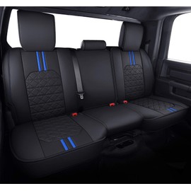 YIERTAI RAM Seat Covers Fit for 2009-2026 1500HD 2010-2025 2026 2500 3500HD Crew Double Quad Mega Cab Laramie Classic Limited Longhorn Bighorn Waterproof Leather(1 Rear Seat Cover/Black-Blue)