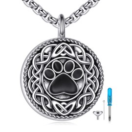 VENACOLY Urn Necklace for Dog Ashes 925 Sterling Silver Paw Print Ash Keepsake Pendant Celtic Knot Coin Pet Cremation Jewellery for Women Men, Sterling Silver, No Gemstone