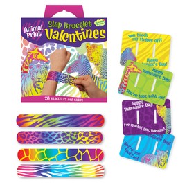 Peaceable Kingdom Valentines Cards for Kids Classroom, Set of 28 Valentines Day Gifts - Animal Print Slap Bracelets