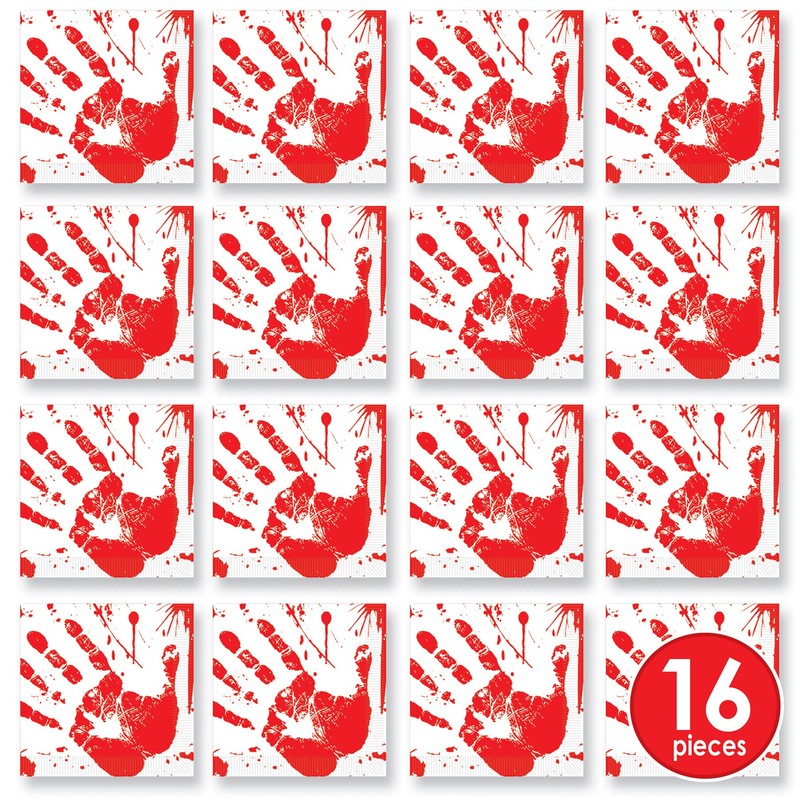 Beistle 8103 Bloody Handprints Luncheon Napkins, (16, Count), Red/White