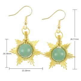 Nupuyai Green Aventurine Crystal Stone Drop Earrings for Women, Wire Wrap Gold Star of David Sun Dangle Earrings for Party Wedding Vacation