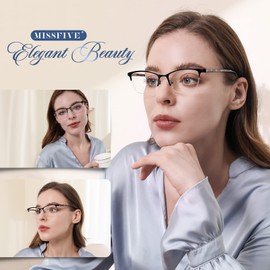 Missfive Premium Progressive Multifocus Metal Reading Glasses Women & A Case, Quality Spring Hinge Blue Light Blocking No Line Lens Multifocal Readers(for Mid-Near Workspace_2.5x_Classic Black)