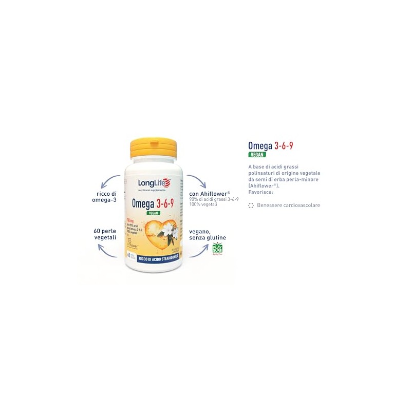 LongLife® Omega 3-6-9 Vegan | Con Ahiflower® | Oltre 90%