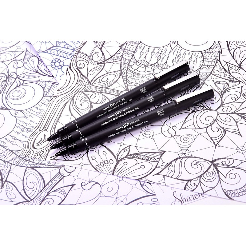 Zeichenstift, Schwarz, verschiedene Größen, 3 Stück, von Pin