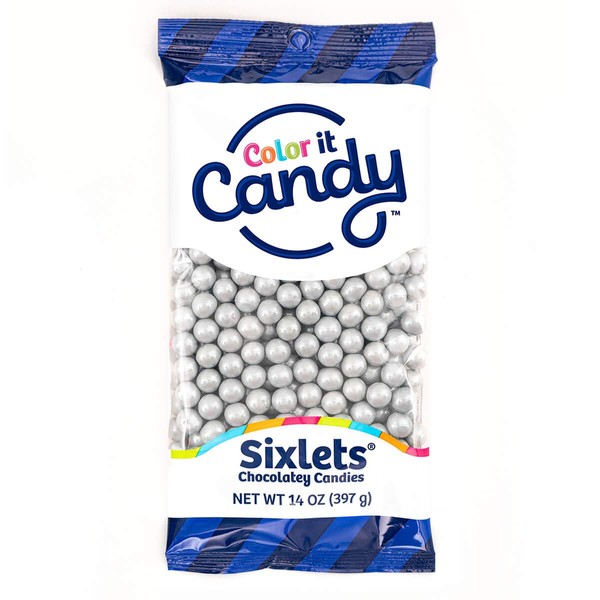 Color It Candy Shimmer Silver Sixlets 14 Oz Peg Bag - Perfect For Table Centerpieces, Weddings, Birthdays, Candy Buffets, & Party Favors.
