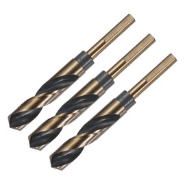 sourcing map 3pcs Reduced Shank Twist Drill Bits 18mm Black Nitride & Gold Titanium Coated High Speed Steel 4341 with 10mm Shank for Stainless Steel Alloy Metal Plastic Wood