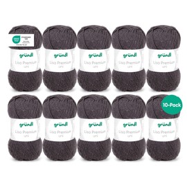 Gründl Wolle Lisa Premium Plain Knitting Yarn 100% Polyacrylic Crochet Knitting Yarn 50g / 133m - 10 x 50g balls 3.5-4.5 needle 3.5-4.5 Charcoal