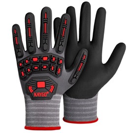 KAYGO Impact Reducing Work Gloves for Men,3 Pairs KG18N TPR Safety Work Gloves MicroFoam Nitrile Coated, Seamless Knit Nylon, Ideal for General Purpose,XL