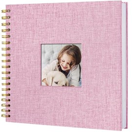 8 x 8 Inch Scrapbook Photo Album, DIY Memory Book Linen Cover for Photos, Hardcover Kraft White Pages Scrap Book Photo Albums for Travel, Wedding Anniversary Family Christmas Baby 40 Pages, Pink