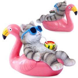 Nacome Cat Lying Flamingo for Garden Statue: Solar Outdoor Decor Figurine for Clearance Outside Lawn Ornaments Porch Patio Balcony – Gifts for Grandma Mom