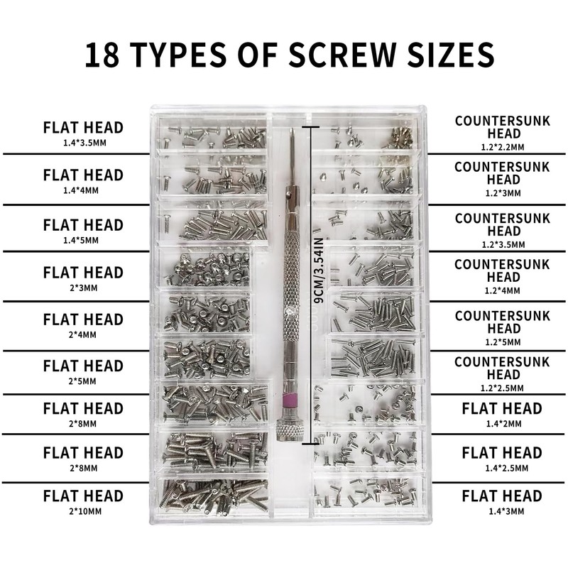 LZJPECES 500-Piece Silver Micro Screw Repair Kit 18-Size Stainless Steel
