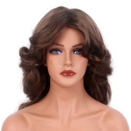 MEDISIFA 70s Disco Wig Farrah Fawcett Wigs for Women Lady Natural Synthetic Full Wigs Vintage Cosplay Costume Hair Wig (Brown)