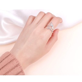 DAOCHONG 925 Sterling Silver Open Heart Insect Dragonfly Wrap Ring for Women (Adjustable Ring) (Dragonfly(wing fitting finger design))