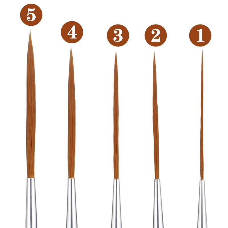 Matwsec 5 PCS Long Liner Brushes Natural Wood Detail Paint
