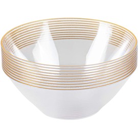 Premium Disposable Clear Plastic Soup Bowls with Gold Trim 6oz (10 Count) | Elegant | Heavy Weight | Perfect for Weddings, Parties, Catering