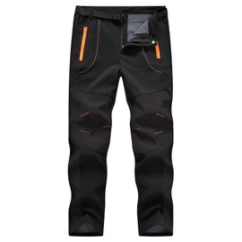 TBMPOY Men's Snow Ski Hiking Pants Waterproof Winter Fleece Lined Pants Camping Skiing Ice Fishing Pants with Belt 02 Thick Black XL