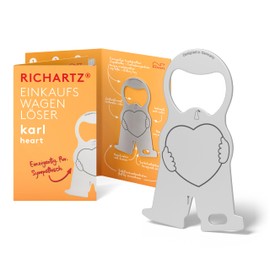 RICHARTZ Karl Heart Shopping Trolley Remover Multitool Key Ring 9 Practical Functions Matte Blasted Stainless Steel Key Ring Tool with Function Description