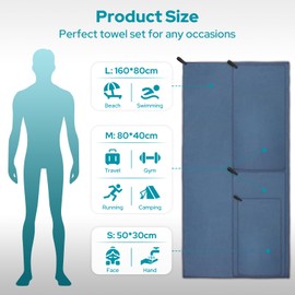 Alyvisun 4Pcs Microfibre Towel Set, Quick Dry Travel Towel [Compact & Ultralight], Super Absorbent Sports Towel in 3 Sizes for Swimming Beach Running Cycling Gym Yoga - Blue