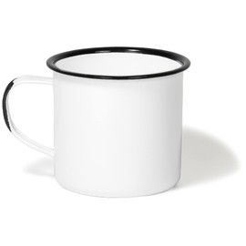 Red Co. - Juego de 6 tazas redondas de metal esmaltado, tamaño mediano, clásico, 12 onzas, con asa, borde blanco y negro desgastado