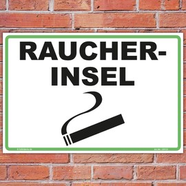 Sign "Raucherinsel" Sign 300 x 200 mm Sturdy Aluminium Composite Plate 3 mm Thick with 4 Corner Holes