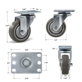 NINOSO 3.5" Casters Set of 4, Polyurethane Heavy Duty Casters Swivel Caster Wheels for Cart Furniture Workbench (4 Pack Swivel)