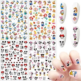 Cartoon Nail Art Stickers 3D Self-Adhesive Nail Decals Cute Nails Stickers Nail Art Supplies Designer Nails Sticker for Women Nails Art Decorations (4 Sheets)
