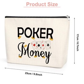 Funny Gambler Gift Poker Money Cosmetic Bag for Women Casino Lover Gift Christmas Birthday Presents for Gambler Casino Lover Friends Her Retirement Gift for Grandma Zipper Makeup Pouch
