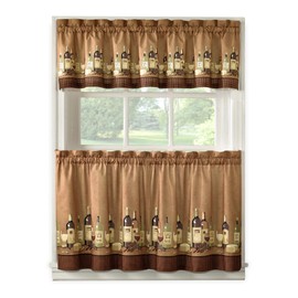 CHF Wines Kitchen Curtain Set 36-inch Length, Brown