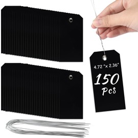 PLULON 150 Pcs Black Tags with String Wire Plastic Tags 4 3/4" x 2 3/8" Shipping Labels Tag for Labeling Waterproof Hang Tags Bulk Writable Blank Tags Name Price Tag for Inventory Luggage Clothing