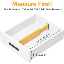 Ryqtop Bamboo Drawer Dividers 4" High, 16.5-22" Adjustable Drawer Organizers for Clothes,Expandable Dresser Separators in Bedroom/Kitchen/Bathroom/Office Organization and Storage,6 Pack