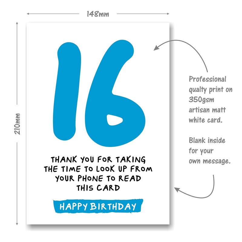 16th Birthday Card - Funny Joke for 16 Year Old